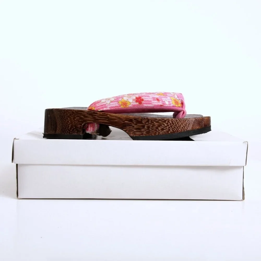 Japanese Wooden Floral Geta Sandals Pink Girl‎ Size 13.5